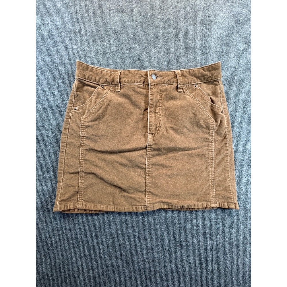 Time and Tru Womens Brown Corduroy Mini Skirt Size 14 Stretch 5-Pocket TT3636008